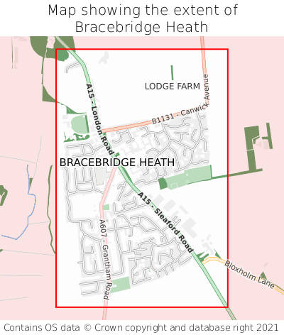 Map showing extent of Bracebridge Heath as bounding box