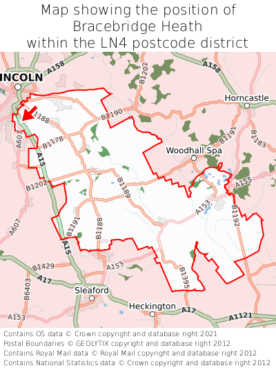 Map showing location of Bracebridge Heath within LN4