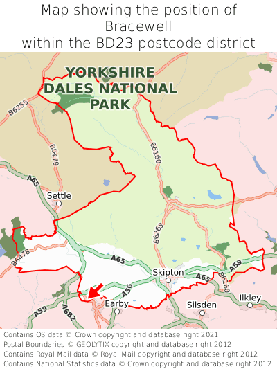Map showing location of Bracewell within BD23