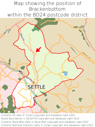 Map showing location of Brackenbottom within BD24