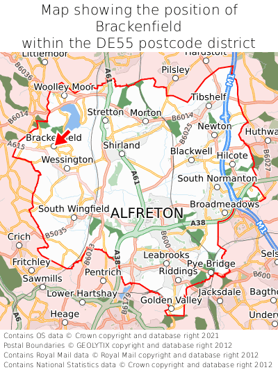 Map showing location of Brackenfield within DE55