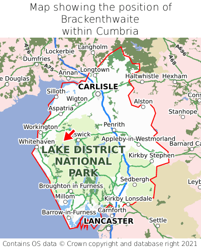Map showing location of Brackenthwaite within Cumbria