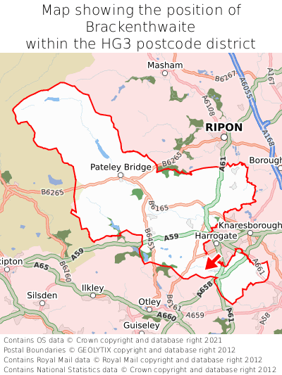 Map showing location of Brackenthwaite within HG3