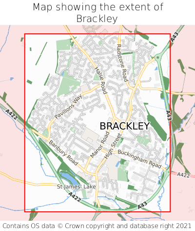 Map showing extent of Brackley as bounding box