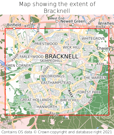 Map showing extent of Bracknell as bounding box
