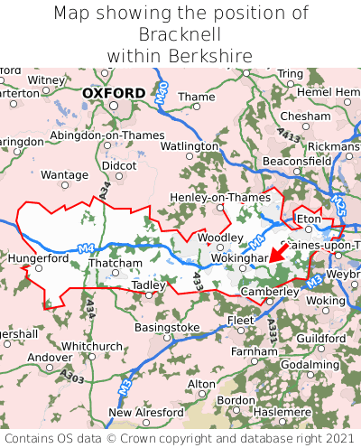Map showing location of Bracknell within Berkshire