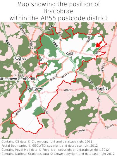 Map showing location of Bracobrae within AB55