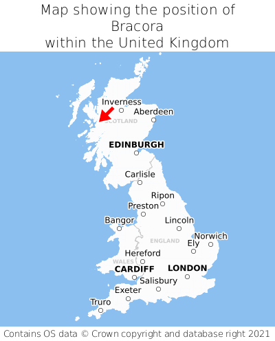 Map showing location of Bracora within the UK