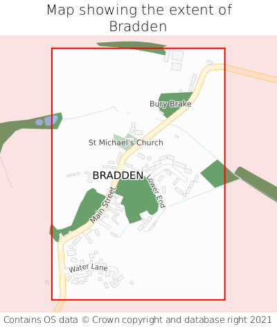 Map showing extent of Bradden as bounding box