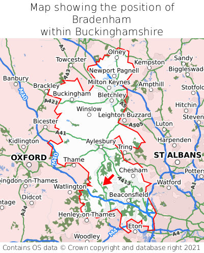 Map showing location of Bradenham within Buckinghamshire