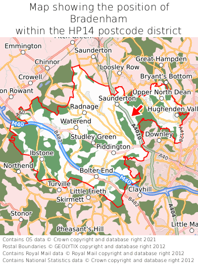 Map showing location of Bradenham within HP14