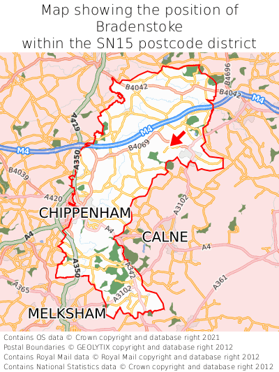 Map showing location of Bradenstoke within SN15