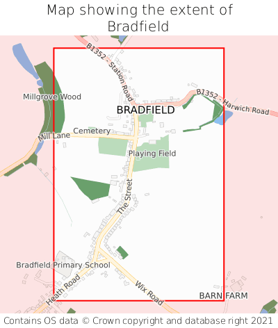 Map showing extent of Bradfield as bounding box