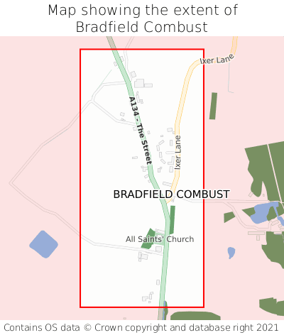 Map showing extent of Bradfield Combust as bounding box