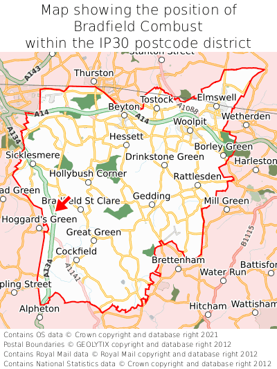 Map showing location of Bradfield Combust within IP30