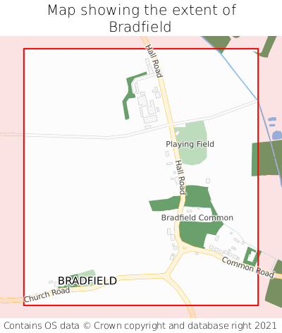 Map showing extent of Bradfield as bounding box