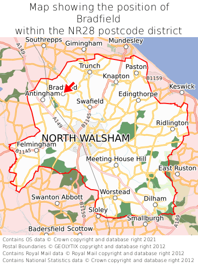 Map showing location of Bradfield within NR28