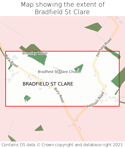Map showing extent of Bradfield St Clare as bounding box