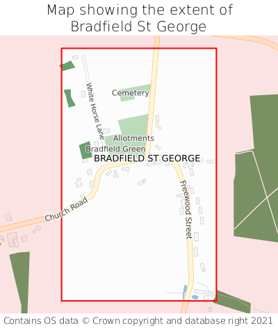 Map showing extent of Bradfield St George as bounding box