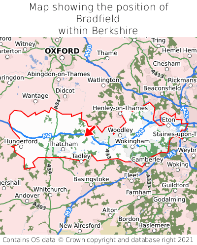Map showing location of Bradfield within Berkshire