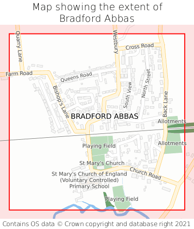Map showing extent of Bradford Abbas as bounding box