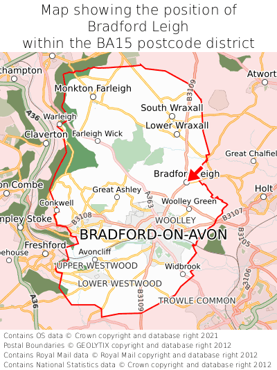 Map showing location of Bradford Leigh within BA15
