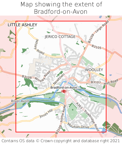Map showing extent of Bradford-on-Avon as bounding box