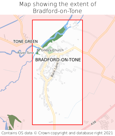 Map showing extent of Bradford-on-Tone as bounding box