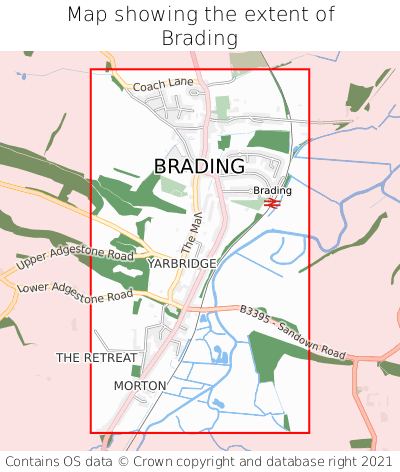 Map showing extent of Brading as bounding box
