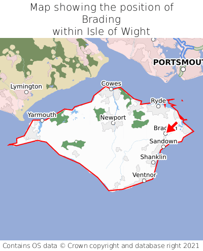 Map showing location of Brading within Isle of Wight