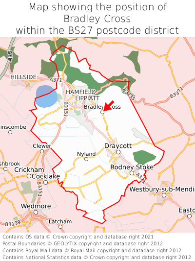 Map showing location of Bradley Cross within BS27