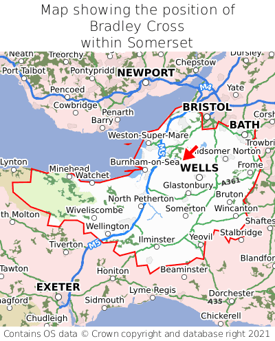 Map showing location of Bradley Cross within Somerset