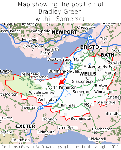Map showing location of Bradley Green within Somerset