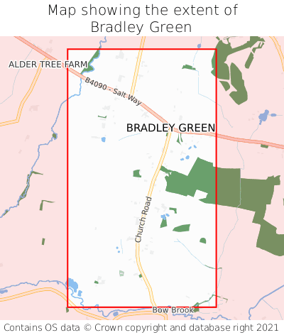 Map showing extent of Bradley Green as bounding box