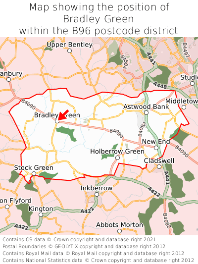 Map showing location of Bradley Green within B96
