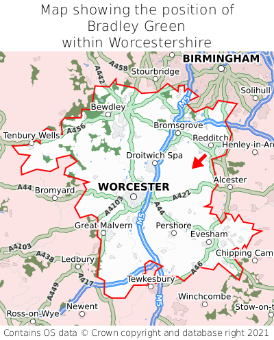 Map showing location of Bradley Green within Worcestershire