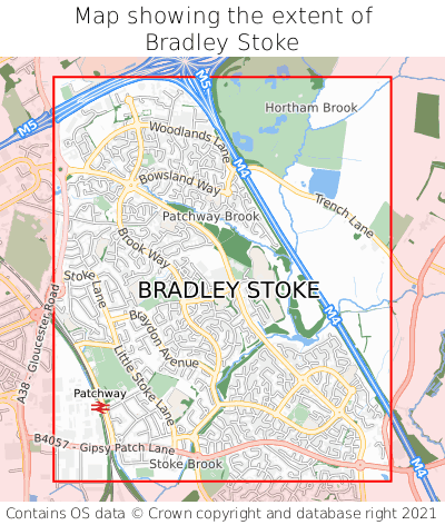 Map showing extent of Bradley Stoke as bounding box