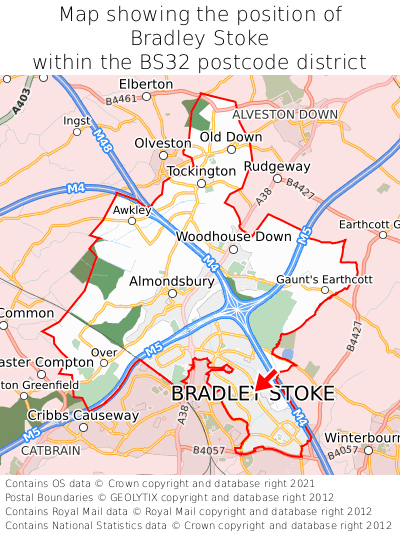 Map showing location of Bradley Stoke within BS32