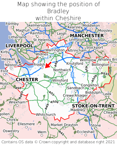 Map showing location of Bradley within Cheshire
