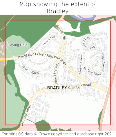 Map showing extent of Bradley as bounding box