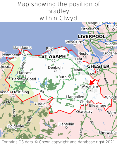 Map showing location of Bradley within Clwyd