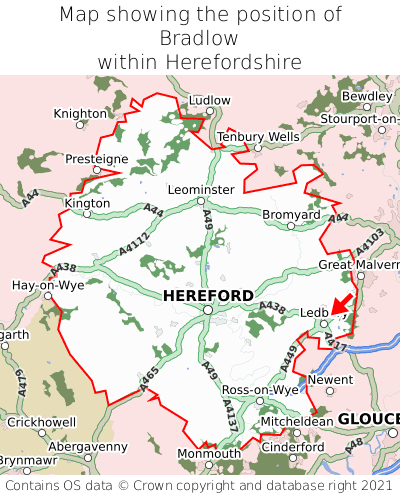 Map showing location of Bradlow within Herefordshire