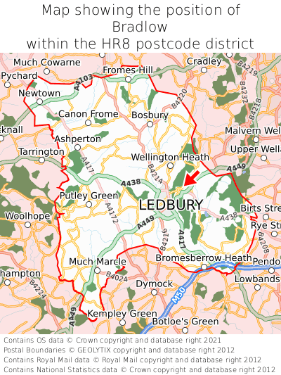 Map showing location of Bradlow within HR8