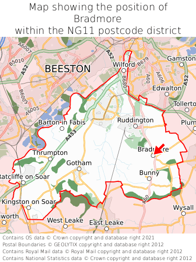 Map showing location of Bradmore within NG11