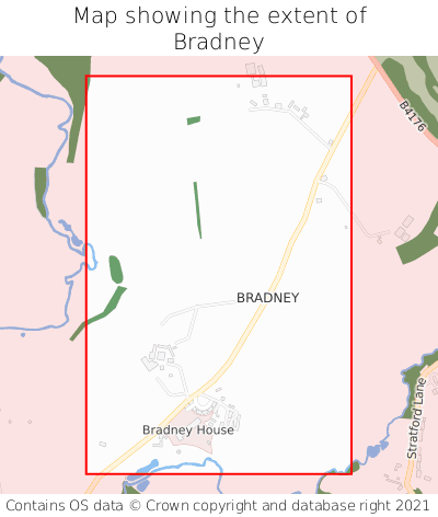 Map showing extent of Bradney as bounding box