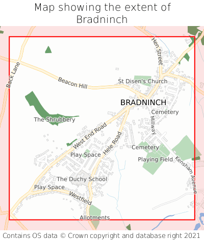 Map showing extent of Bradninch as bounding box