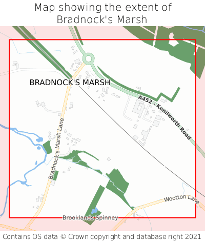Map showing extent of Bradnock's Marsh as bounding box