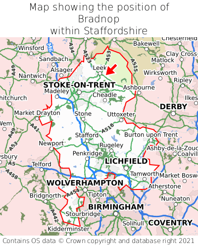 Map showing location of Bradnop within Staffordshire