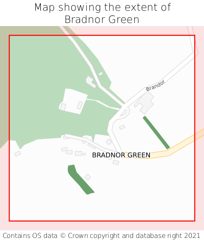 Map showing extent of Bradnor Green as bounding box