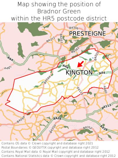 Map showing location of Bradnor Green within HR5